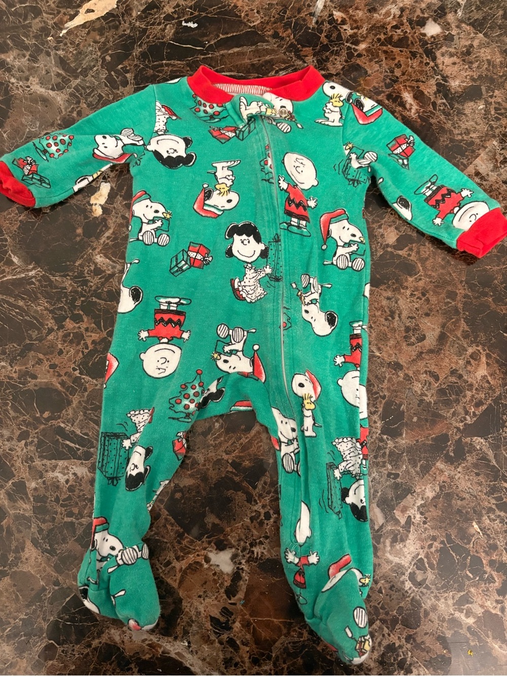 Peanuts Holiday Green Baby One-Piece Footed Pajama